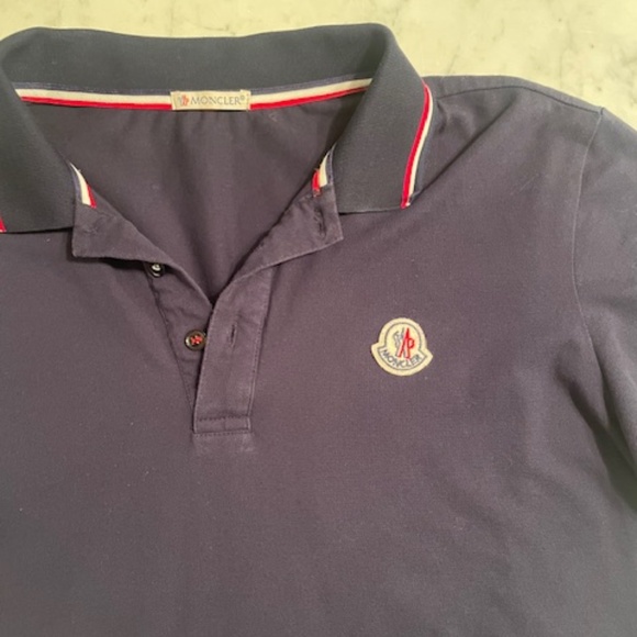 Moncler Navy Tricolor Trimmed Logo Polo Shirt - Picture 2 of 10